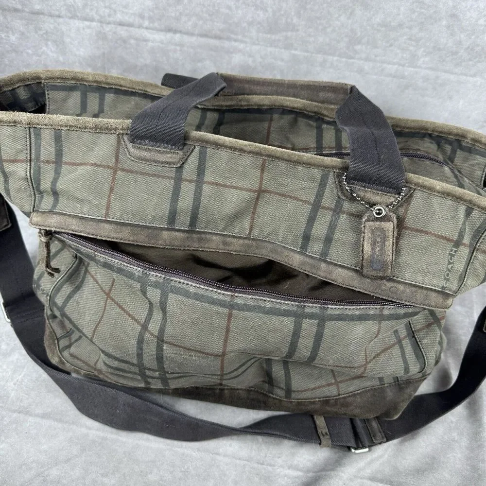 Coach D1361-F70934 Canvas W/Leather Trim Plaid Travel‎ Bag - Picture 3 of 8